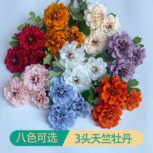 Three Headed <b>Artificial</b> Marigold <b>Flowers</b> 69cm Orange Plastic <b>Silk</b> Wedding Decorations - Product Image 3