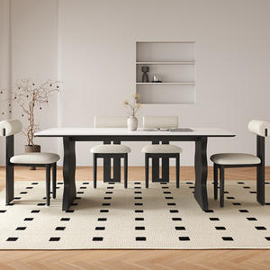Mesa de comedor rectangular minimalista moderna de madera maciza, color blanco y negro, con estructura estable de madera de fresno para comedor. - Product Image 2