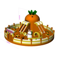 Structure gonflable commerciale combinée : toboggan et château rebondissant en forme de carotte, parcours d'obstacles gonflable à thème lapin de dessin animé pour Pâques