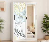 Armoires élégantes en métal blanc avec miroirs et motifs floraux, design moderne à 2 portes, armoire à vêtements