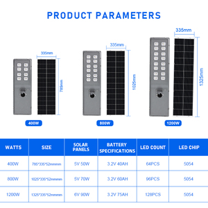 New Design Aluminium Alloy Solar <b>Light</b> 400W/800W/1200W IP65 <b>LED</b> <b>Motion</b> <b>Sensor</b> Road Outdoor Street <b>Light</b> All-in-One Integrated - Product Image 3