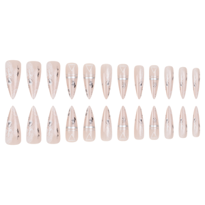 Venta al por mayor de fábrica: 24 uñas postizas de ABS de alta calidad, fáciles de usar, con líneas de mezcla en forma de estilete triangular. - Product Image 5