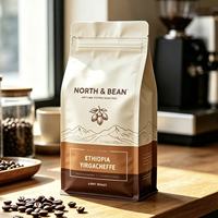 Sachet de café personnalisé en forme d'oreiller avec valve unidirectionnelle, doublure en aluminium, fermeture à lien métallique refermable, papier kraft, conception gratuite, OEM en 2 semaines