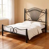 Modernes Schwarzes Metallbettgestell in Queensize, Antikes Eisenbettgestell, Viktorianisches Sonnenstrahl-Kopfteil, Bettuntergestell für Hotel, Apartment, Airbnb