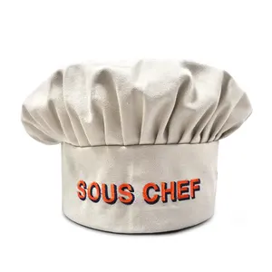 Topi koki kanvas anak murah kustom grosir topi koki dapur dengan Logo bordir Bakery memasak memanggang topi koki