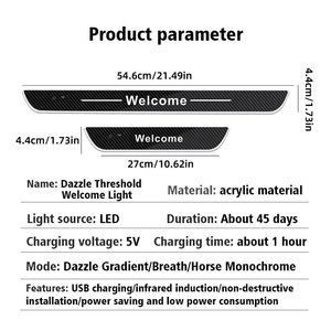 4 pièces, lumière de seuil de <span class=keywords><strong>porte</strong></span> de voiture LED en fibre de carbone RGB, lampe de bienvenue à induction sans fil, ajustement universel, sans câblage - Product Image 6