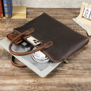 Maletín de Cuero Vintage de 14 Pulgadas para Portátil, Maleta Resistente con Asa para Trolley, <span class=keywords><strong>Forro</strong></span> de Terciopelo Grueso para <span class=keywords><strong>Macbook</strong></span> <span class=keywords><strong>Pro</strong></span> - Product Image 1