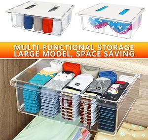 Under Desk Drawer Organizer <b>Slide</b> Out Desk Drawer Organizer Clear <b>Plastic</b> Drawer Under Desk for Office Stationery Storage Box - Product Image 6