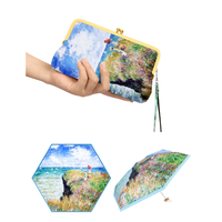 Nouveau sac à main pliable de style peinture à l'huile, accessoires polyvalents et élégants pour parapluies
