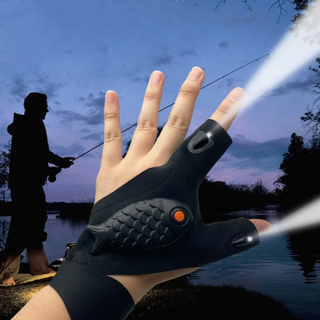 Los últimos guantes de linterna LED recargables USB sin dedos para trabajos de pesca deportiva al aire libre y reparación Color emisor blanco