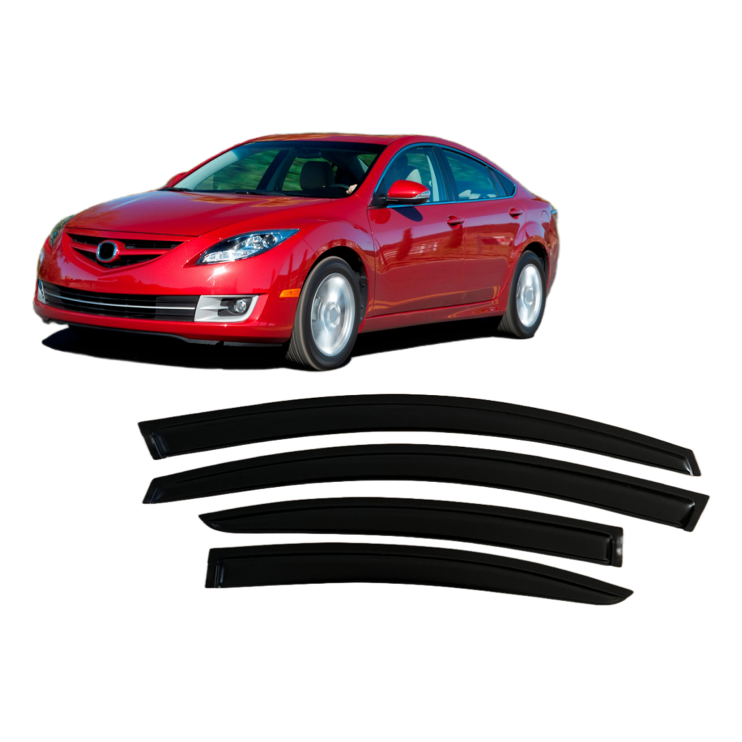 Smoke Tinted Window Visors For 2014-2021 Mazda 6 - 4-Piece Chrome Trim Rain Guards