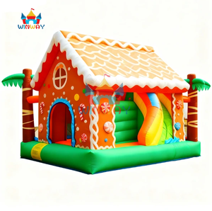 Château gonflable PVC pour location événementielle, combo toboggan aquatique et château sauteur, motif Bonhomme de pain d'épices Noël pour enfants - Product Image 2