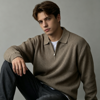 Pull-over en tricot de polyester pour homme, nouveau modèle, hiver, demi-zip, respirant, lavable en machine, coupe ajustée, chaud, vente en gros