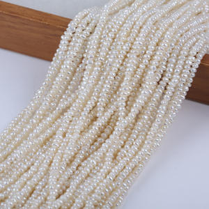 Collier de perles d'eau douce rondes plates en gros, 3-3,5 mm, semi-finies, matériel de fabrication de bijoux faits à la main avec des perles en vrac - Product Image 1