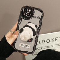 Mignon Vague Bord Avec Panda En Peluche Queue Conception Souple TPU Couverture de Téléphone Coque Arrière Pour Iphone 6 7 8 X Xr XS 11 12 13 14 15 16 Pro Max