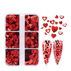 6 Rejillas de Lentejuelas Brillantes para Decoración de Uñas con Forma de Corazón Rojo para el Día de San Valentín, Accesorios para Decoración de Uñas con Lentejuelas Láser Rojas - Product Image 4