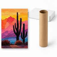Peinture à l'huile moderne texturée de scène désertique avec cactus, palette vibrante, sur toile, pour décoration murale de salon