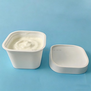 yogurt cup with Lid and Spoon 125ml <b>Plastic</b> Cup yoghurt Packaging cup Food Grade material square <b>Box</b> IML label printed - Product Image 1