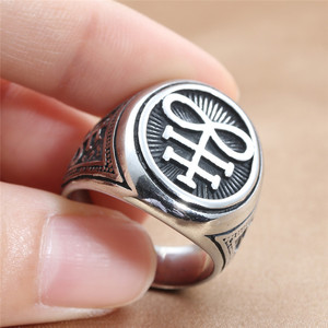 Anello Vintage con Croce di Leviathan MECYLIFE in Acciaio Inossidabile, Gioielli Satanici per Uomo - Product Image 4