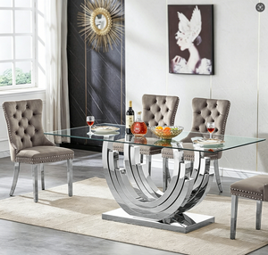 <span class=keywords><strong>Table</strong></span> à manger rectangulaire de luxe léger en verre trempé et marbre, style moderne et minimaliste, avec chaises, <span class=keywords><strong>pour</strong></span> villa et usage domestique - Product Image 1