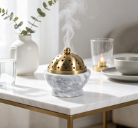 Porte-encens en marbre de luxe Bakhoor Mubkhar, encensoir en pierre avec couvercle pour la maison, la villa, l'hôtel, la décoration de table du Ramadan du Moyen-Orient