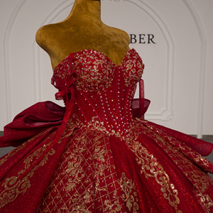 ชุดราตรีงาน Quinceanera รุ่น Xybb04-Pz สีแดงเบอร์กันดี ผ้าชีฟอง แต่งแอพพลิเคชั่น คอรูปหัวใจ ชายกระโปรงแบบ Watteau ผ้าฝ้าย 100% ทรงเจ้าหญิง สำหรับงานเลี้ยง - Product Image 6