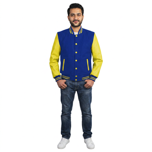 OEM Casual Street Wear Lettermen Varsity <b>Jackets</b> with Leather Sleeves and <b>Woollen</b> Fabric Plus Size Winter Season Sale - Product Image 1