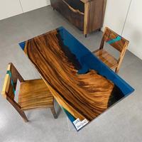 Table à manger moderne d'extérieur en résine époxy et bois, personnalisable, étanche, pour usage domestique - Vente en gros