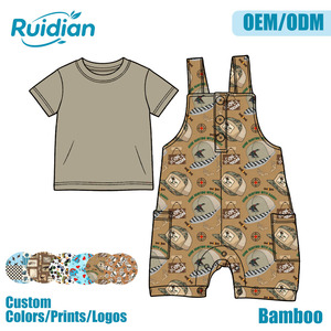 Conjunto de Ropa para Niños Pequeños, Camiseta de Bambú con Estampado y Pantalones con <span class=keywords><strong>Tirantes</strong></span> y Bolsillos, Botones a Presión en la Entrepierna, Conjunto de 2 Piezas para Niños Pequeños - Product Image 5