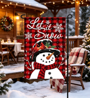 Drapeau de jardin de Noël « Let It Snow » avec bonhomme de neige en polyester pour la décoration extérieure de la véranda, de la pelouse et de la maison en hiver