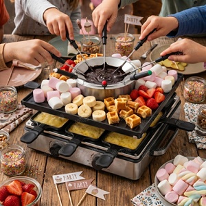 Grill électrique multifonction 3 en <span class=keywords><strong>1</strong></span> à double bouton pour 8 personnes avec ensemble de fondue au fromage et au chocolat - Product Image 4