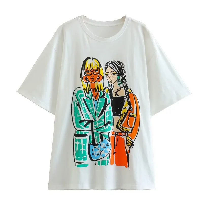 TX054 New 2023 Design Character Print Shot Sleeve Match All T Shirt Women Casual T-shirts Tee Tops 4