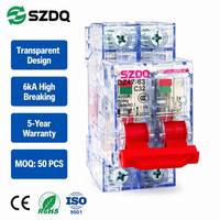 Disjoncteur miniature AC DZ47-63 à boîtier transparent, haute transparence, 6kA, 63 ampères, contacts en alliage d'argent, montage sur rail, 220V, CE