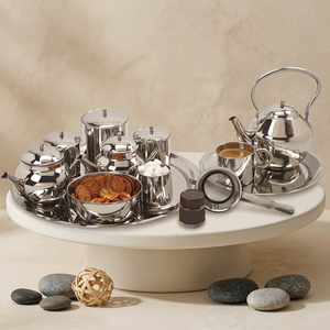 Stainless Steel Tea Set With Lid And Handle Minimalist Design Dishwasher Safe For Party Use - Product Image 1