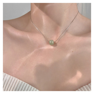 Hetian Jade Ball Necklace Silver Plated Geometric Design For Women Gift Jewelry 10cm Extended Chain - Product Image 3