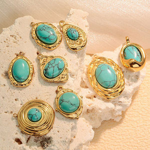 Pendentifs vintage en acier inoxydable 316L plaqué or 14k 18k, non ternissables, avec breloques turquoise pour la fabrication de colliers, bracelets et bijoux - Product Image 2
