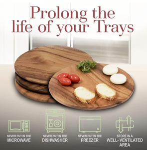 Meilleures ventes Ensemble économique de <span class=keywords><strong>4</strong></span> assiettes rondes en bois <span class=keywords><strong>d</strong></span>'acacia pour servir des charcuteries, des sushis, des desserts, du pain - Product Image 6