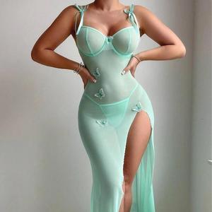 Robe longue fendue pour femmes grandes tailles, confortable, sexy, style papillon en maille, camisole, taille élastique - Product Image 4