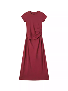 Abito da donna a maniche corte con scollo rotondo arricciato, vita sottile e gonna lunga a trapezio che snellisce. - Product Image 4