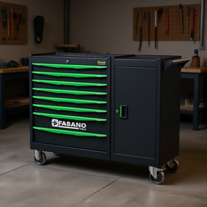 Fasano <b>Tools</b> 7 <b>Drawer</b> Rolling <b>Tool</b> Cabinet Black Green Storage With Wheels For Garage Workshop Use - Product Image 3