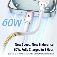 Harga Terjangkau Langsung dari Pabrik Kabel Data Pengisian Cepat 60W USB-C ke Type-C Anyaman Kristal Es untuk Aksesori Ponsel iPhone.