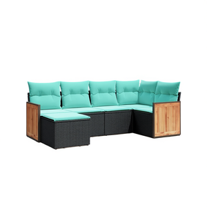 Black Poly Rattan Patio Sofa Set With Cushions Storage Option Outdoor Furniture <b>Rectangle</b> Shape Standing Type - Product Image 1