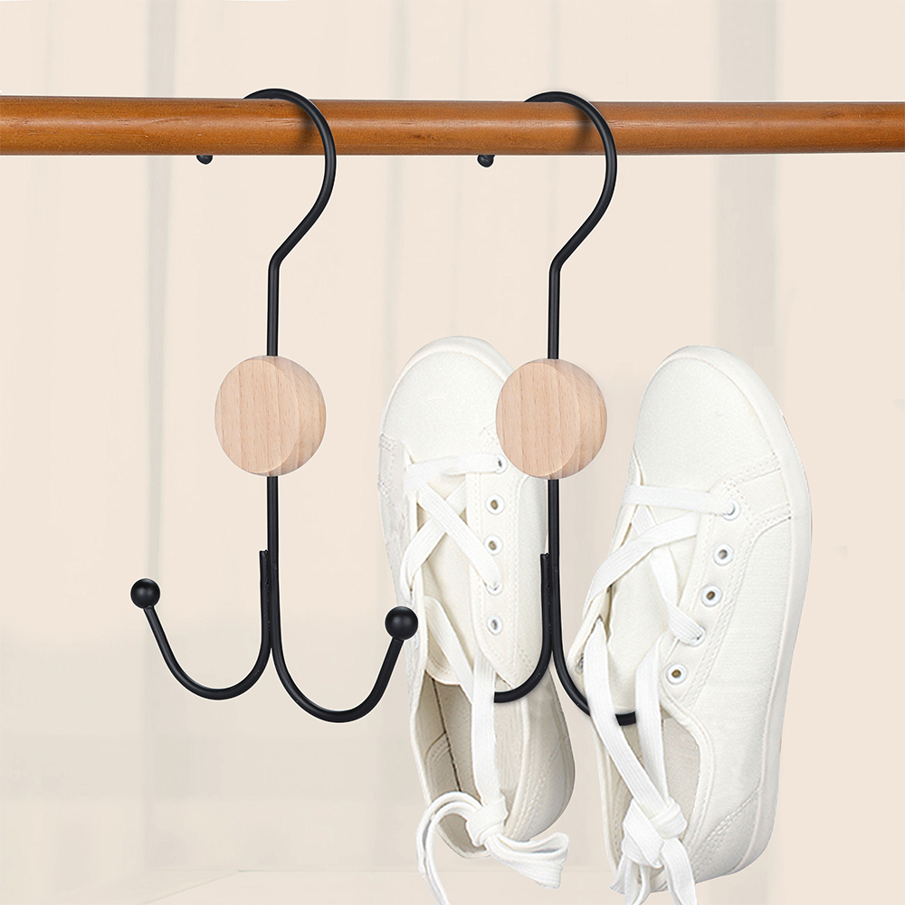 Multi-Function Sturdy Shoe Hanger Hanging Shoe Hat Towel Scarf Metal Wood Hooks