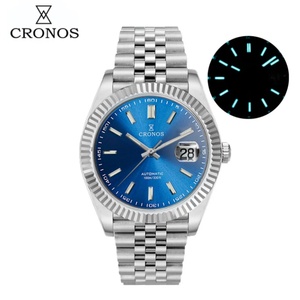 Cronos DateJ Luxury Men <b>Watch</b> Stainless Steel 5-Links Bracelet PT5000 Miyota 9015 Manual <b>Mechanical</b> 40-44mm Dial 100m Water - Product Image 1