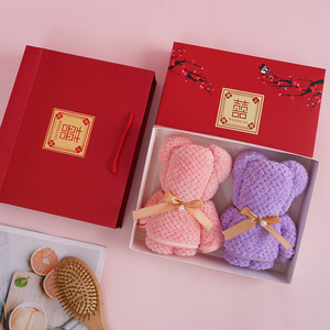 Serviettes en polaire Lapin et Ours 75x35 cm, douces pour la peau, coffret cadeau pour mariage, cadeaux de remerciement pour demoiselles d'honneur - Product Image 2