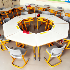 Meubles <span class=keywords><strong>de</strong></span> classe modernes et confortables <span class=keywords><strong>de</strong></span> haute qualité, ensembles <span class=keywords><strong>de</strong></span> chaises et <span class=keywords><strong>de</strong></span> bureaux trapézoïdaux combinables avec structure métallique colorée pour l'école - Product Image 1