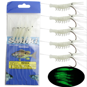 Luminous Shrimp Hook Fishing Lure Sabiki Rigs with 5 Hooks Sea Fishing Flasher Bait Rigs Soft Lure
