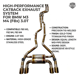 Vortex Golden Titanium Alloy Valved Exhaust System for BMW M3 F80 M4 F82 F83 S55 Performance <b>Kit</b> - Product Image 1