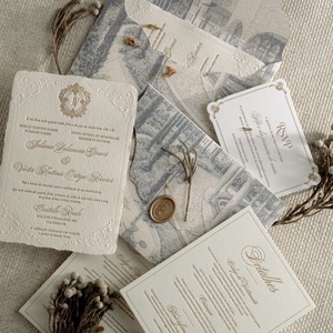 Tarjeta de Felicitación de Lujo con Relieve, Invitación de Boda, Papel Artístico, Impresión Tipográfica, Sello Dorado, Iniciales Personalizadas, Diseño Elegante - Product Image 2