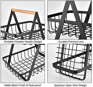 <span class=keywords><strong>Panier</strong></span> à fruits et légumes en fil métallique à 2 niveaux pour la table à manger de la cuisine - Product Image 5